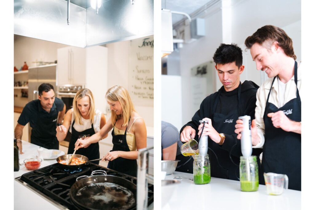 Two photos of Boulder Food Hall Classes
