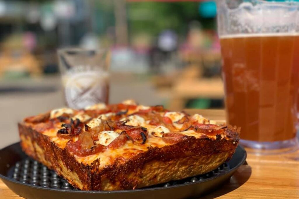 Deep dish pizza and beer