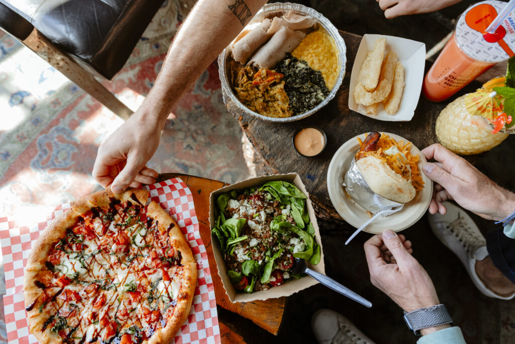 Edgewater Public Market food including pizza and salad