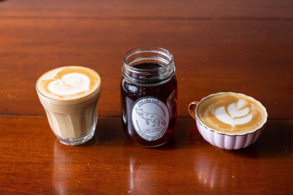 Coffee at The Fox Den with latte art